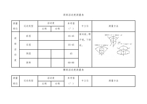 关节活动度测量表