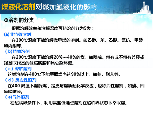 煤加氢液化的影响因素：2、煤液化溶剂.