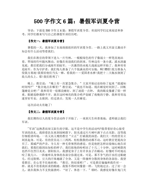 500字作文6篇暑假军训夏令营