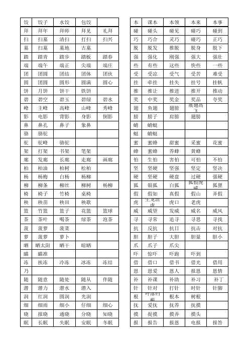 苏教版二年级下册语文整理生字组词