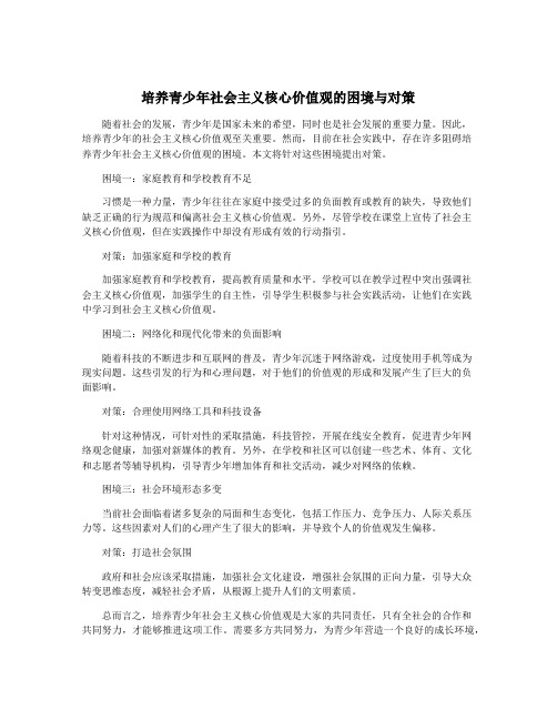 培养青少年社会主义核心价值观的困境与对策