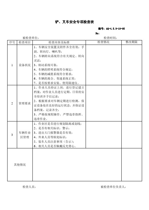 铲、叉车,检查表