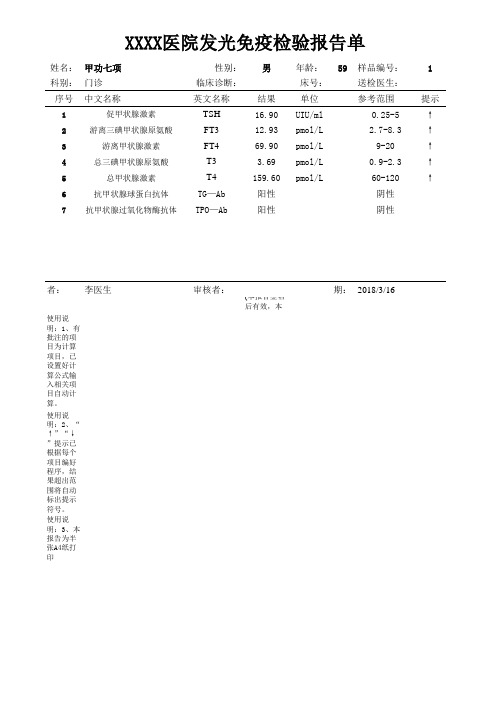 甲状腺功能七项检验报告单模板