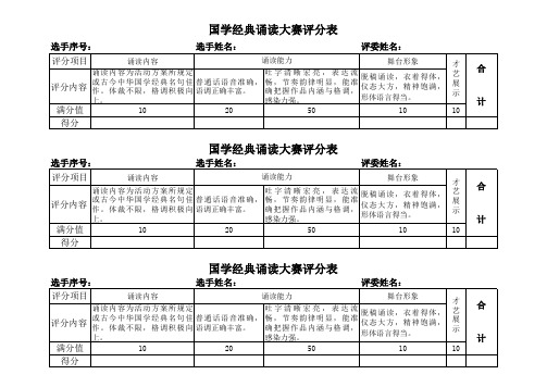 国学经典诵读大赛评分表