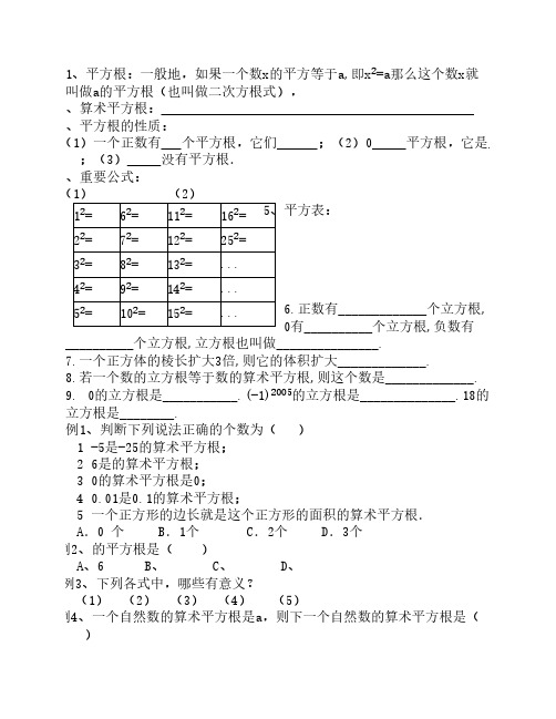 《平方根》典型例题及练习