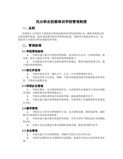 民办职业技能培训学校管理制度