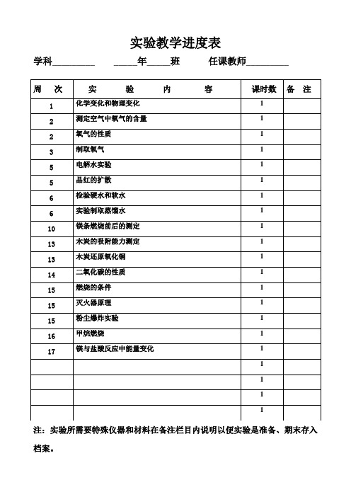 理化生实验进度表