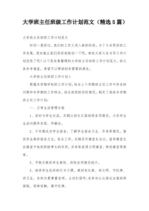 大学班主任班级工作计划范文(精选5篇)