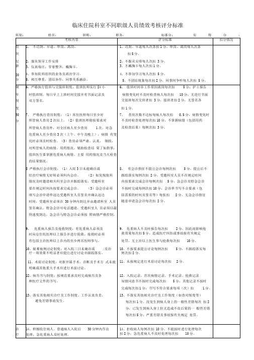 住院医师至主任不同职级绩效考核评分评分标准