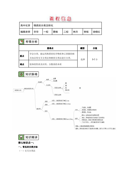 必修1 第一章 第一节 物质的分类及转化