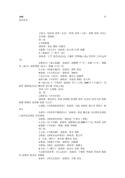 怀旧经典1996年春节联欢晚会详细节目单