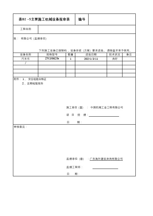 施工机械进场报审表(汽车吊)