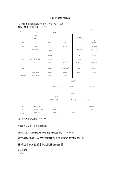 工程力学单位换算