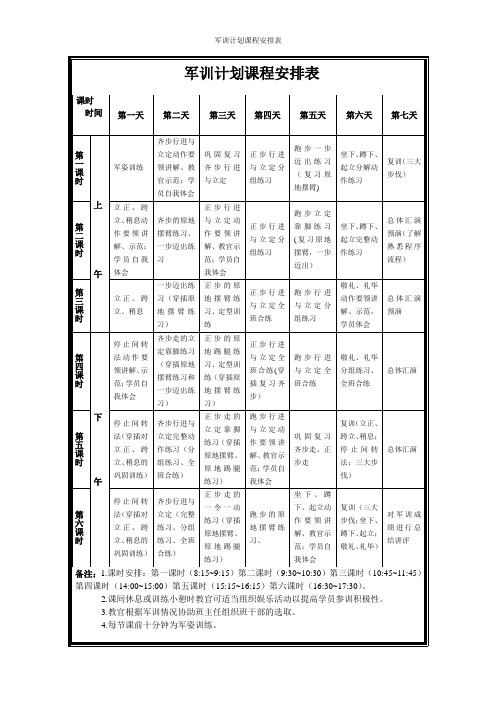 军训计划课程安排表