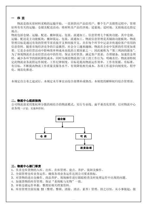 食品工业公司物流管理制度