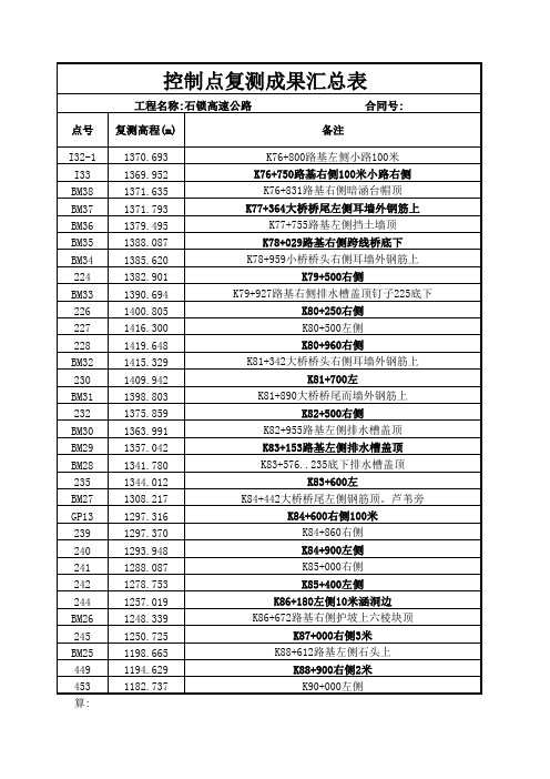 水准汇总一览表