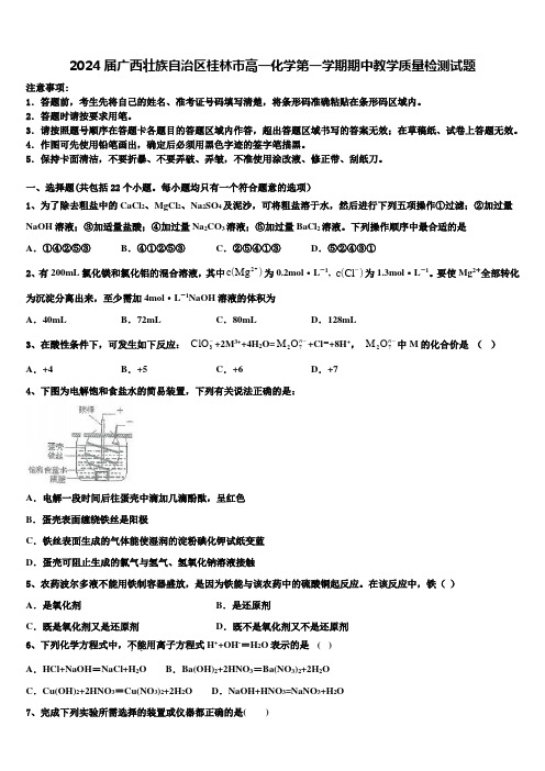 2024届广西壮族自治区桂林市高一化学第一学期期中教学质量检测试题含解析