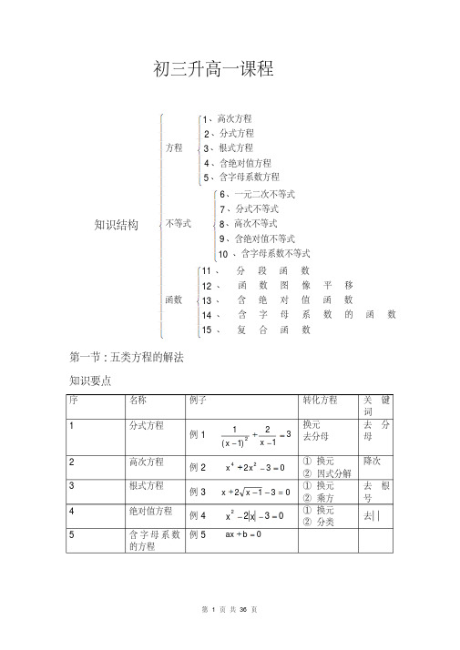 初三升高一暑期衔接教材数学(共36页)