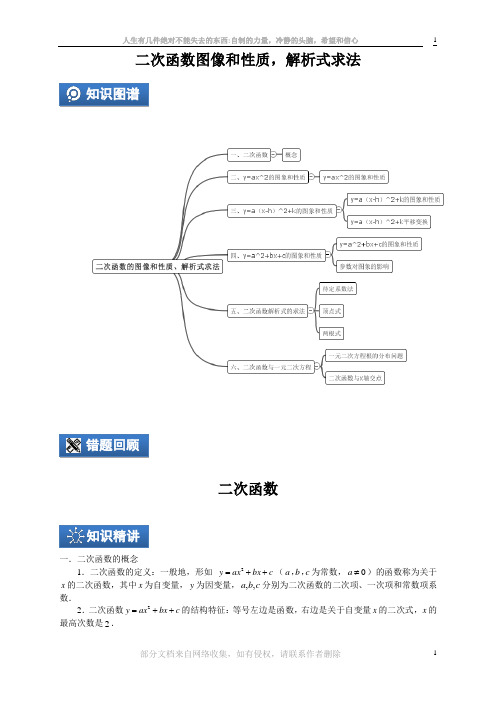 二次函数的图像和性质、解析式求法(学生版)