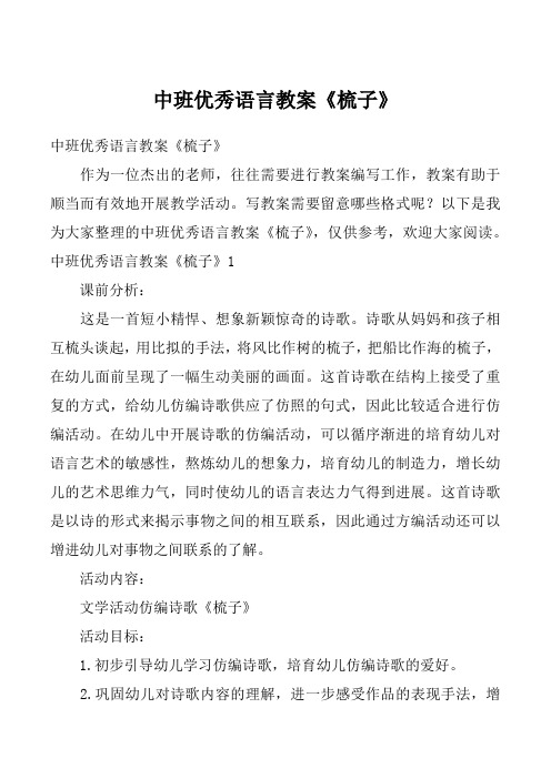 中班优秀语言教案《梳子》