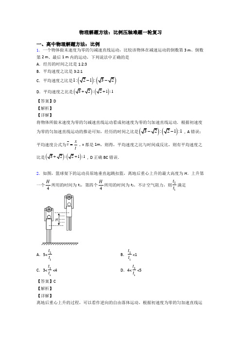 物理解题方法：比例压轴难题一轮复习