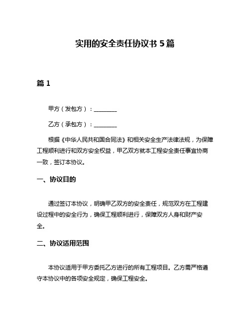 实用的安全责任协议书5篇