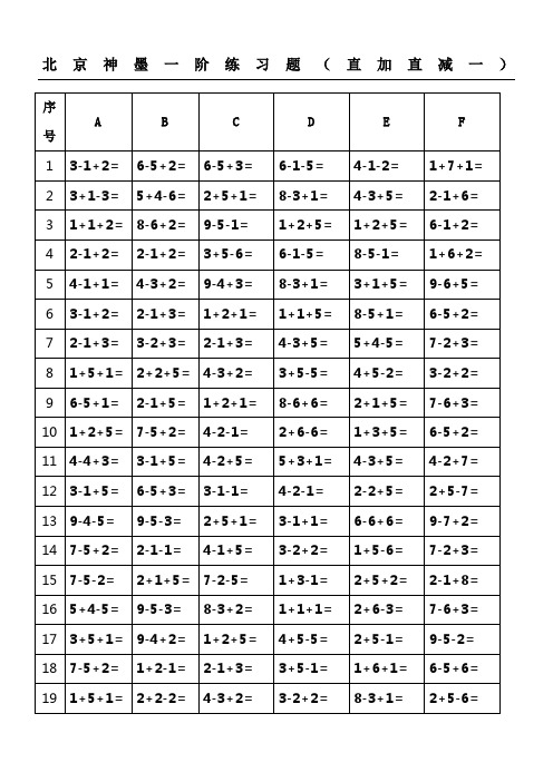 北京神墨一阶测验题直加直减一