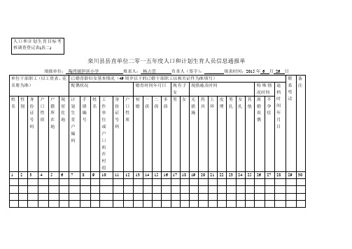 人口和计划生育目标考核调查登记表