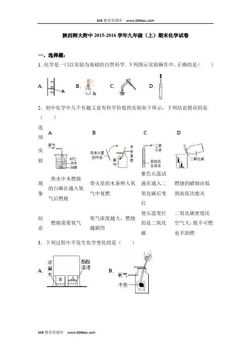 2015-2016学年陕西师大附中九年级(上)期末化学试卷