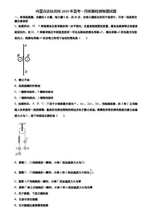 内蒙古达标名校2019年高考一月质量检测物理试题含解析