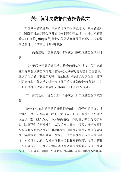 关于统计局数据自查报告范文.doc