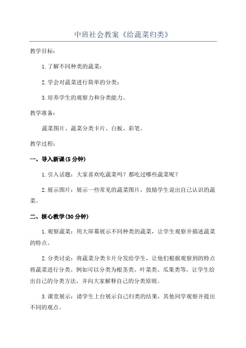 中班社会教案《给蔬菜归类》