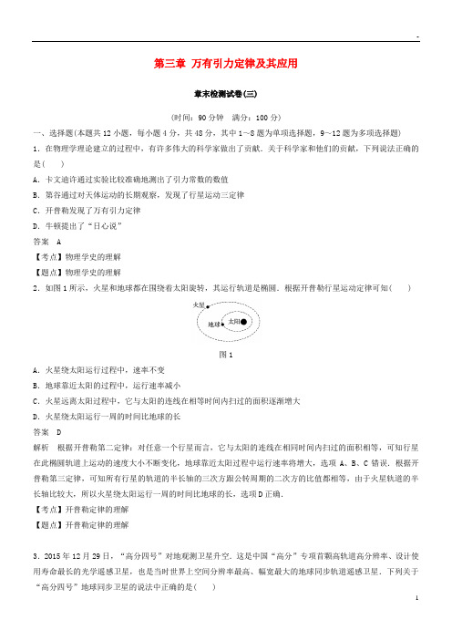 2019高中物理 第三章 万有引力定律及其应用章末检测试卷 粤教版必修2