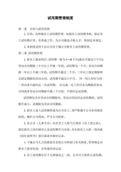 公司企业集团试用期管理制度