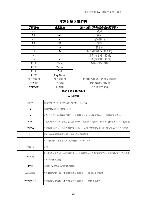 实况足球8键位表及完全操作手册