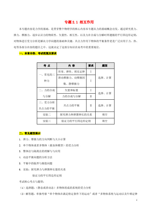 高考物理(热点+题型全突破)专题2.1 相互作用(含解析)