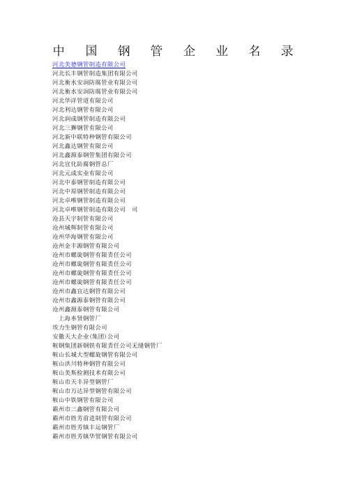 中国钢管制造企业名录