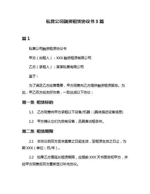 私营公司融资租赁协议书3篇