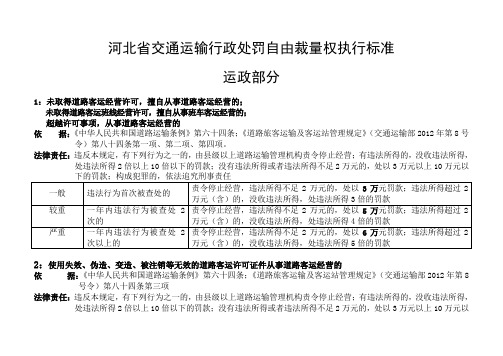 河北省交通运输行政处罚自由裁量权执行标准(运政部分)