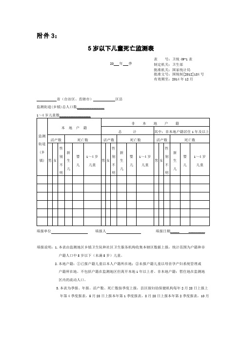 5岁以下儿童死亡监测表卡册