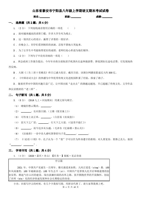 山东省泰安市宁阳县八年级上学期语文期末考试试卷