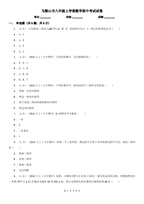 马鞍山市八年级上学期数学期中考试试卷