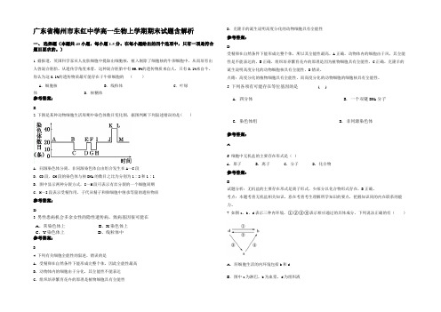 广东省梅州市东红中学高一生物上学期期末试题含解析