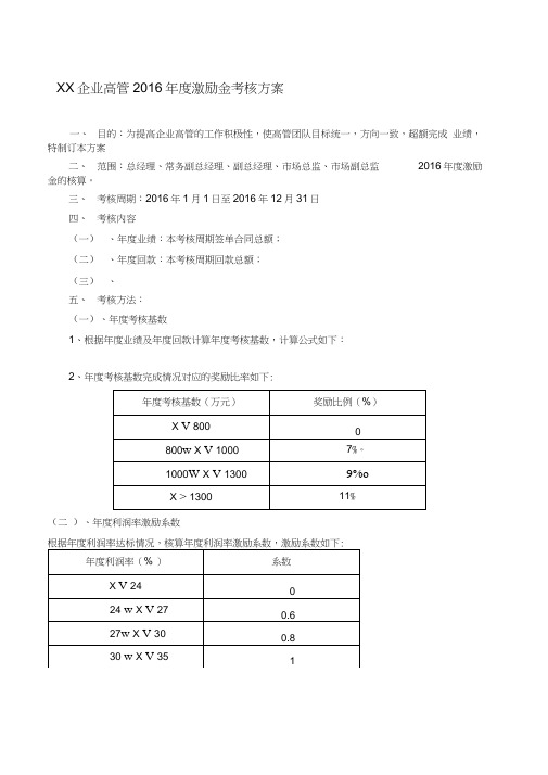 企业高管年度激励金奖励方案