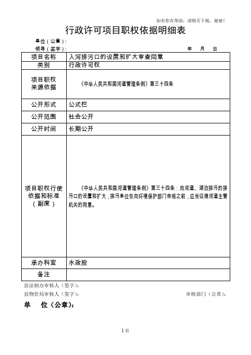 行政许可项目职权依据明细表