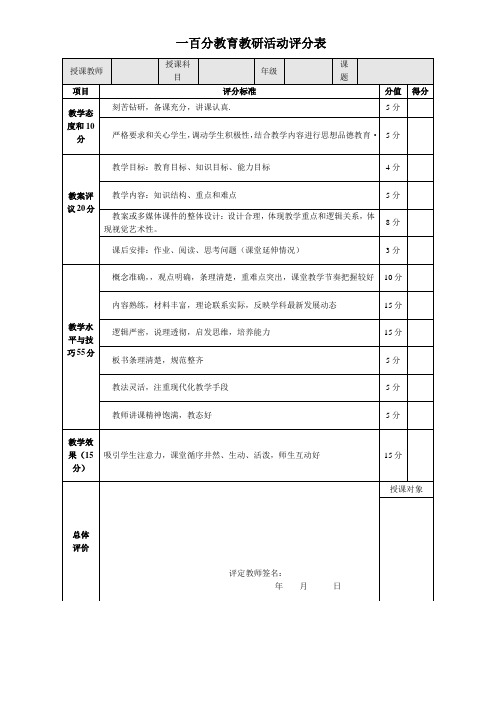 听课打分表