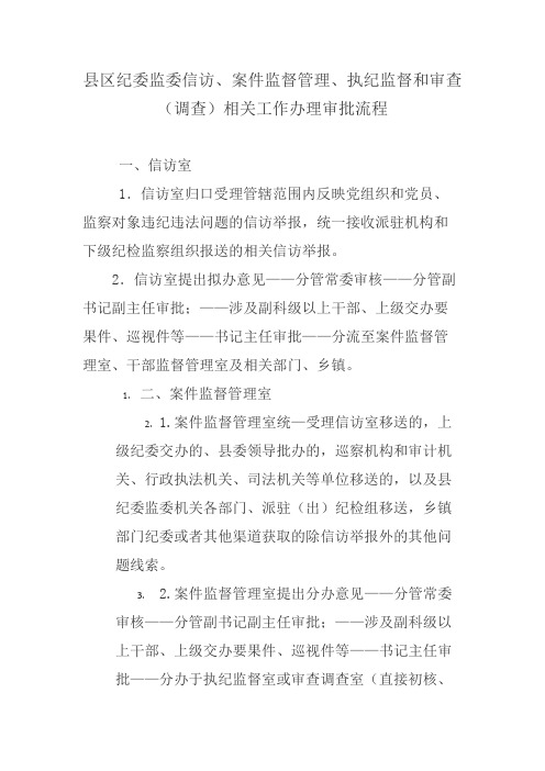 县区纪委监委信访、案件监督管理、执纪监督和审查(调查)相关工作办理审批流程