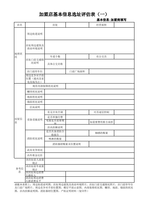 加盟店面选址评估表