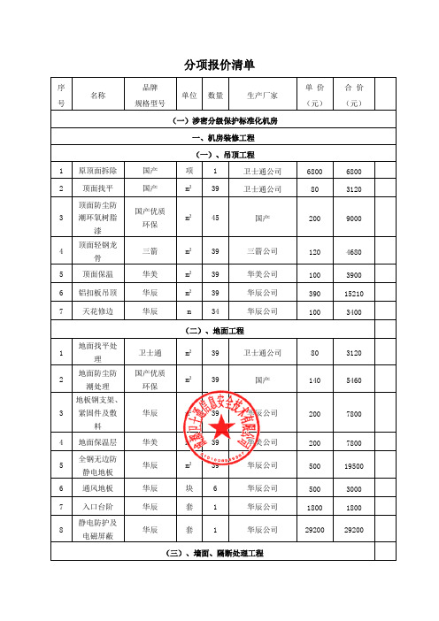 分项报价清单