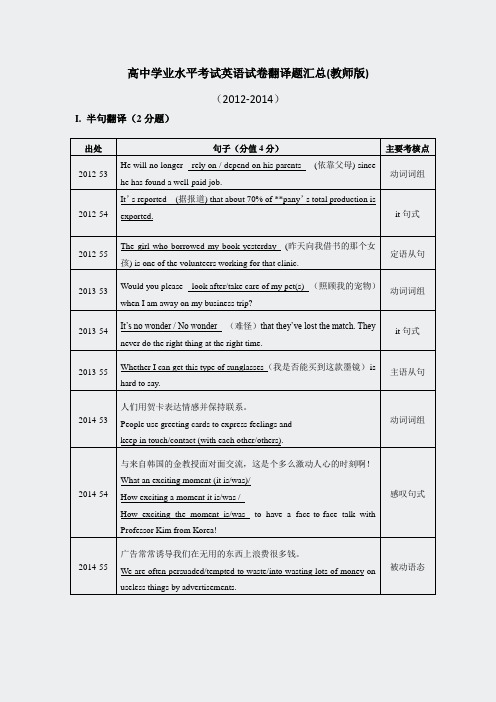 学业水平考试翻译汇总(教师版)